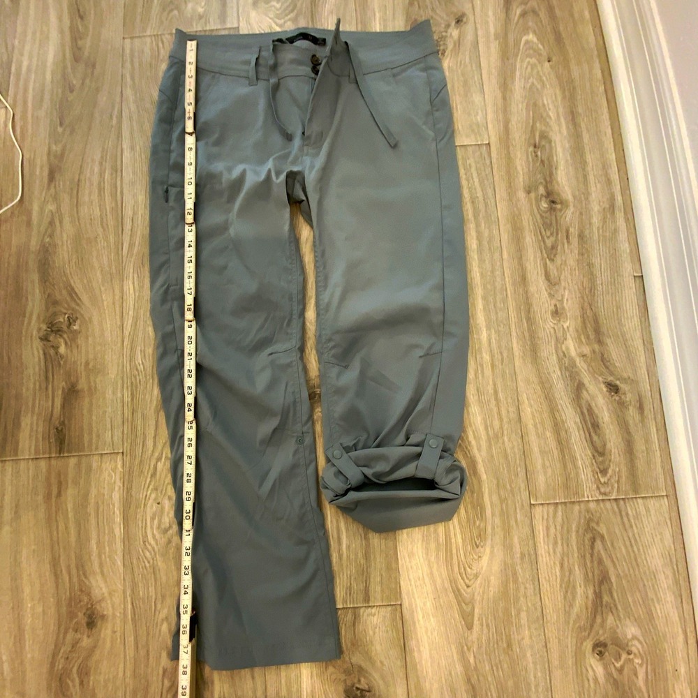 prAna Women Gray Solid Flat Front Straight Leg Stretch Pant C4S2013 Size 12 30in